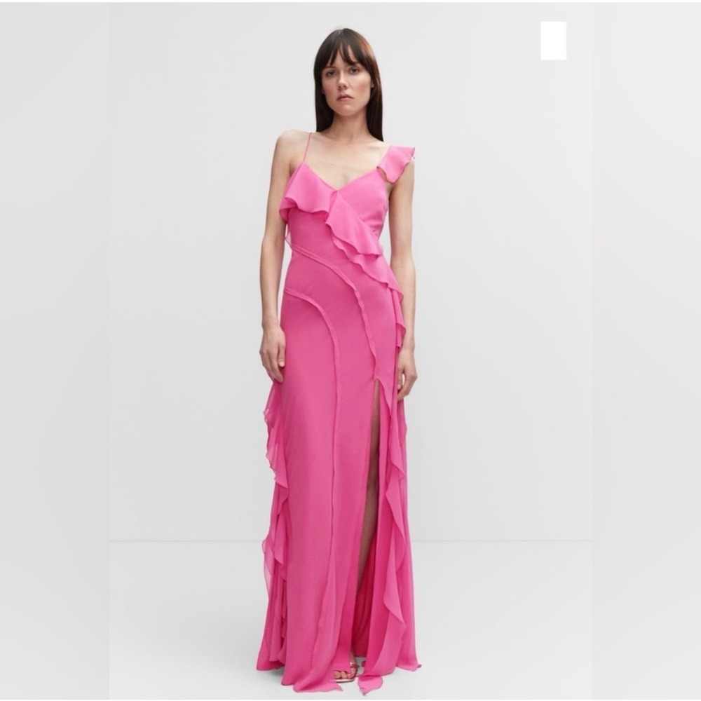 Mango Selection Fuchsia Ruffle Maxi Dress Formal Evening Gown Pink XL